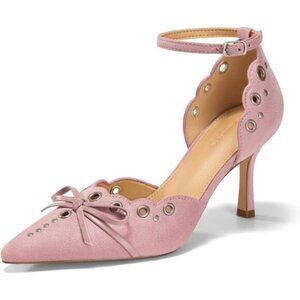 Coutgo Women's Stiletto Heels – Pointed Toe Bow Tie Ankle Strap Studded Pumps